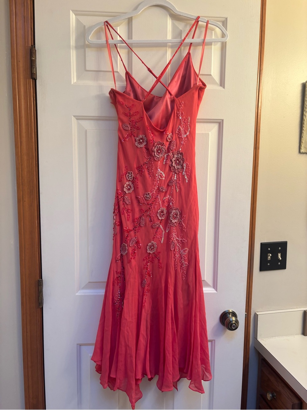 Sue Wong Coral Beaded Spaghetti-Strap Midi Dress - Picture 6 of 8